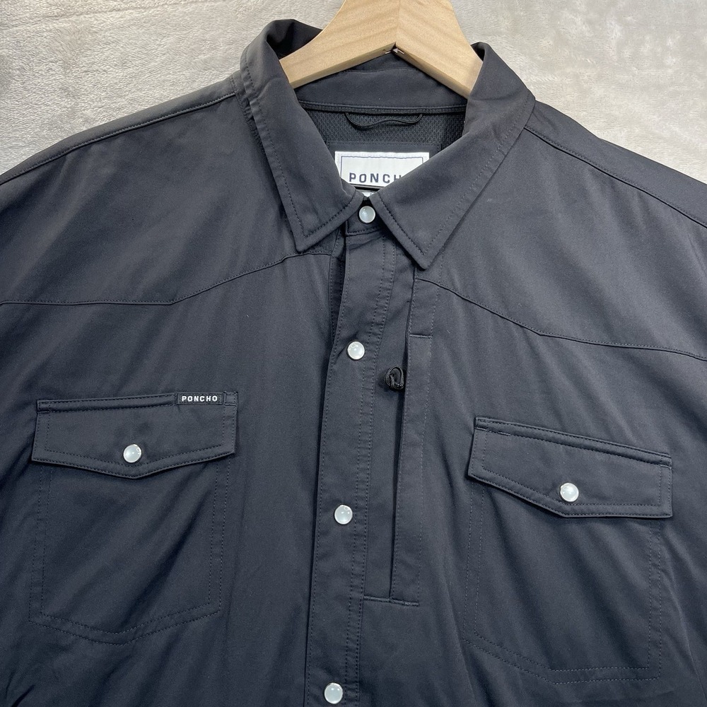 Poncho Western Shirt Mens 3XL Black Short Sleeve Pearl Snap Regular Fit Outdoor